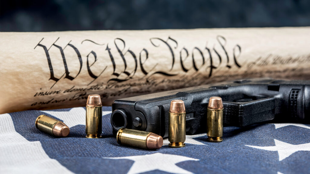 gun with constitution and american flag