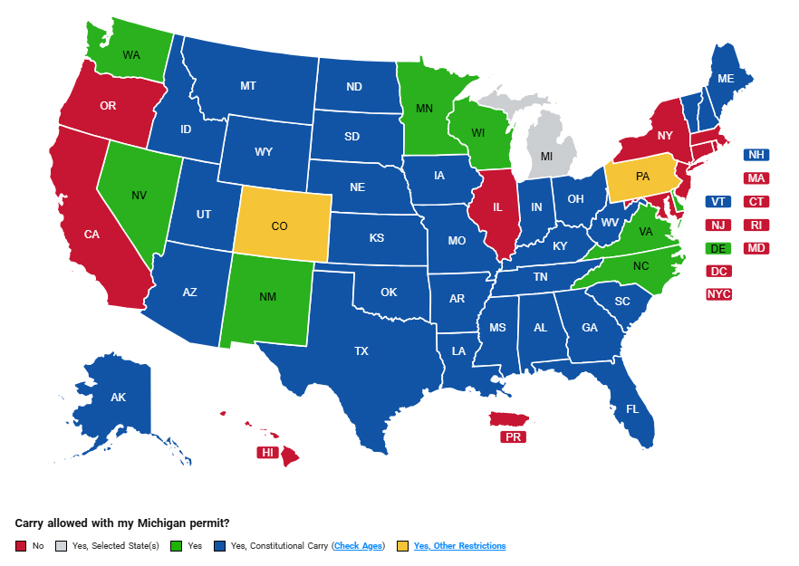 michigan CPL reciprocity map
